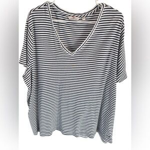 Vineyard Vines Stripe Simple V Neck Short Sleeve Top Navy/White Size 3X